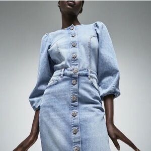 Zara Jewel Button Denim Top with side Zipper- NWOT SIZE MEDIUM